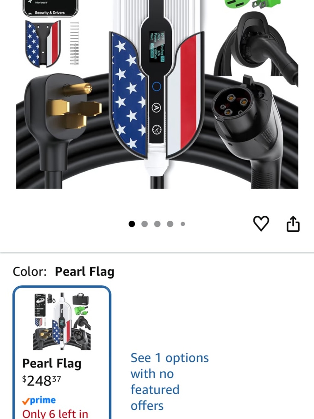 Pearl Flag EV Charging Cable with American Flag Design